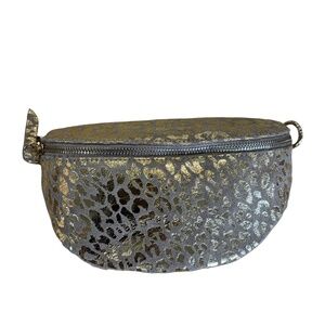Metallic Leather Crossbody Bag in Gold/Beige Animal Print